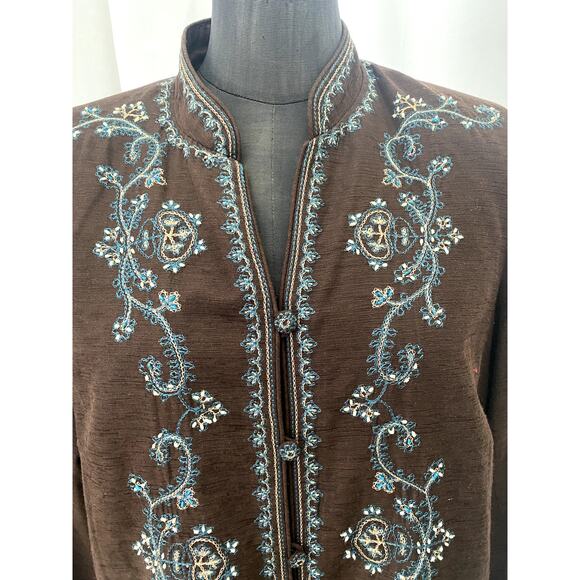 Silk Land Woman Brown Blue Beige Button Front Blazer Size 2x - Picture 8 of 11